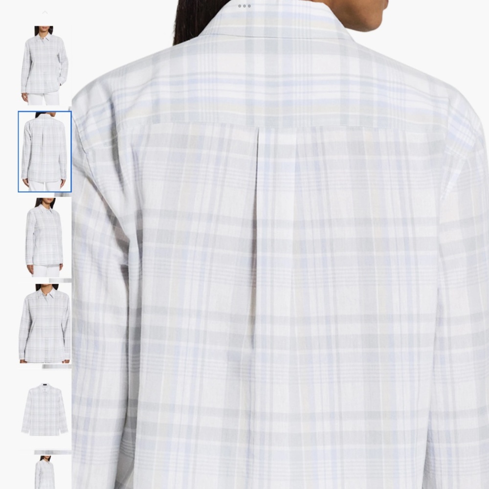 Theory Plaid Cotton & Linen Button-Up Shirt, size L - Picture 9 of 11